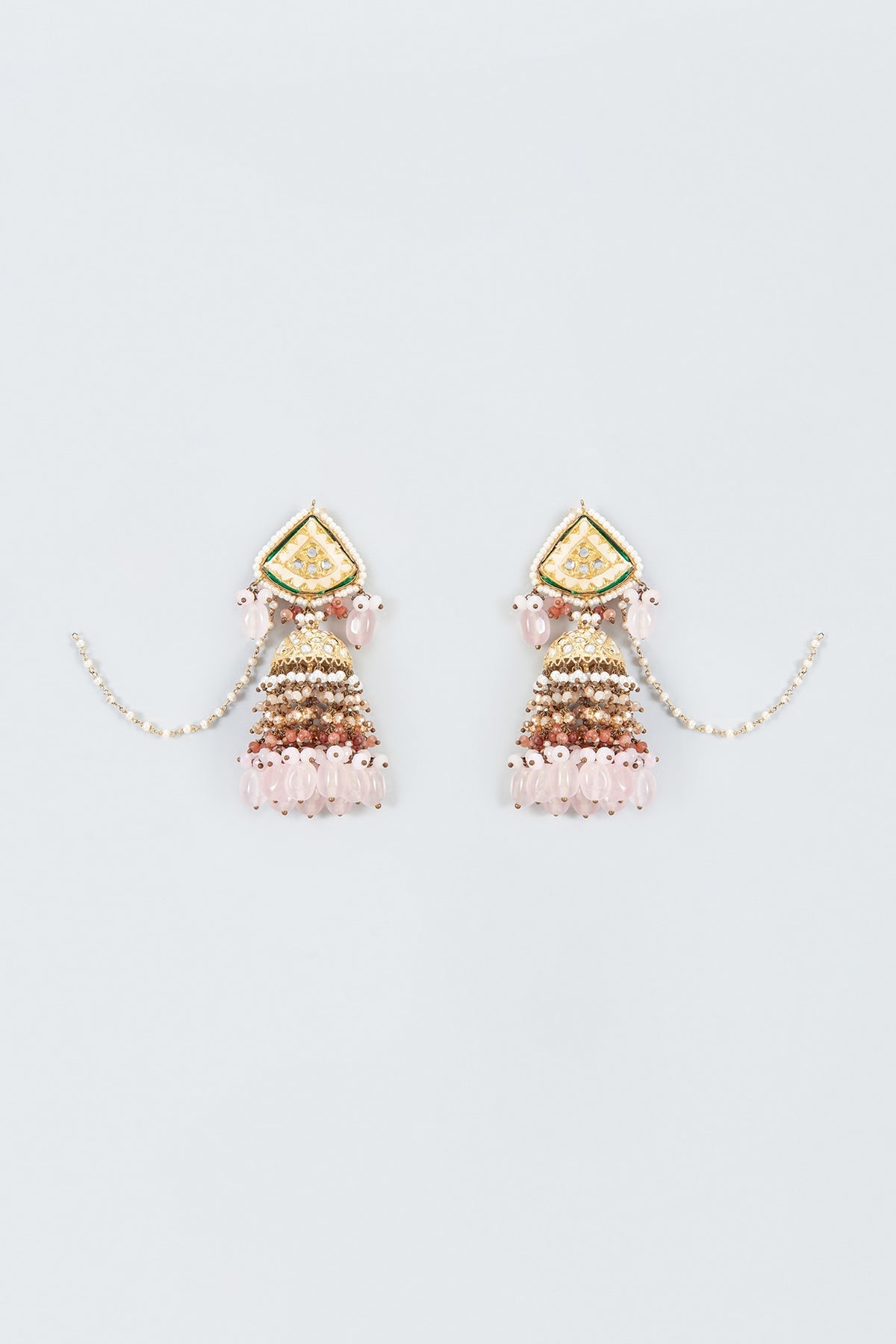 Gold Finish Kundan Polki Meenakari Dangler Earrings