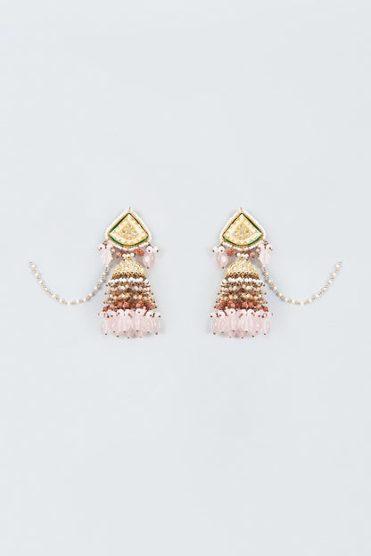 Gold Finish Kundan Polki Meenakari Dangler Earrings