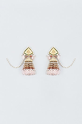 Gold Finish Kundan Polki Meenakari Dangler Earrings