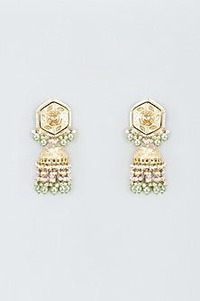 Gold Finish Kundan Polki Meenakari Dangler Earrings