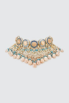 Gold Finish Kundan Polki Meenakari Choker Necklace
