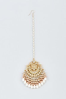 Gold Finish Kundan Polki Handcrafted Maang Tikka