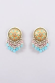 Gold Finish Blue Agate & Natural Stone Meenakari Dangler Earrings