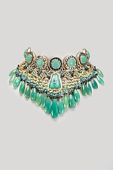 Gold Finish Turquoise Stone Meenakari Choker Necklace