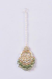 Gold Finish Emerald & Natural Stone Meenakari Maang Tikka