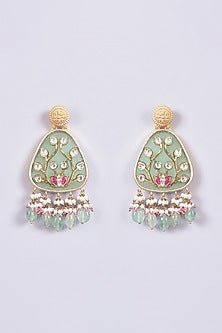 Gold Finish Green Jade Radha Krishna Motif Long Necklace set