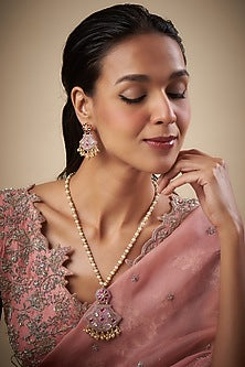 Gold Finish Holdali Stone Long Necklace Set