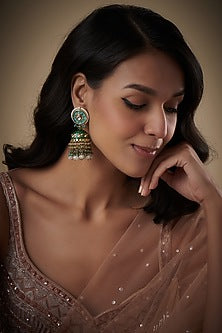 Gold Finish Agate Meenakari Dangler Earrings