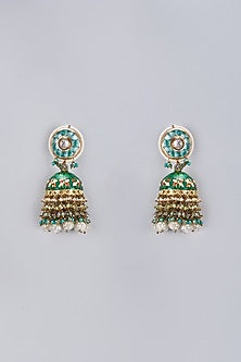 Gold Finish Agate Meenakari Dangler Earrings