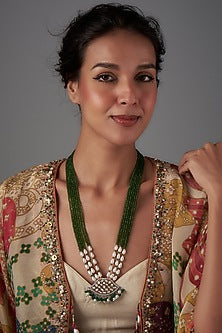 White Finish Kundan Polki Long Victorian Necklace