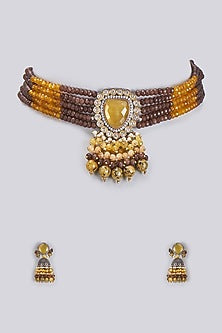 Black Rhodium Finish Kundan Polki Victorian Necklace Set