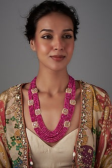 Gold Finish Semi-Precious Stone & Agate Meenakari Long Necklace