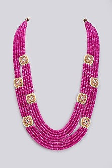 Gold Finish Semi-Precious Stone & Agate Meenakari Long Necklace