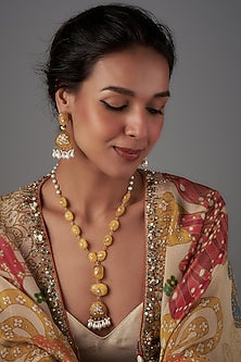 Gold Finish Agate & Natural Stone Meenakari Long Necklace Set
