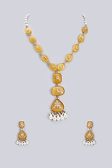 Gold Finish Agate & Natural Stone Meenakari Long Necklace Set