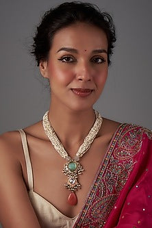 Gold Finish Agate & Natural Stone Meenakari Long Necklace