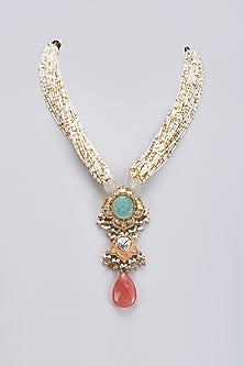 Gold Finish Agate & Natural Stone Meenakari Long Necklace