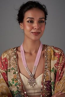White Finish Kundan Polki & Natural Stone Victorian Long Necklace