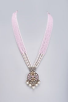 White Finish Kundan Polki & Natural Stone Victorian Long Necklace