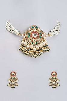 Gold Finish Pachi Kundan Polki Choker Necklace Set
