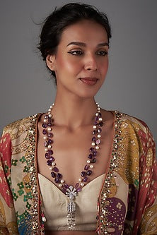 White Finish Agate & Natural Stone Victorian Long Necklace