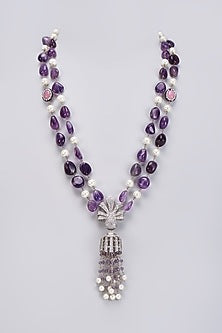 White Finish Agate & Natural Stone Victorian Long Necklace