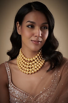 Gold Finish Pearl Choker Necklace