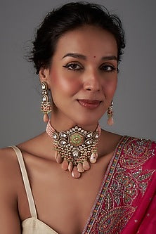 Two Tone Finish Agate & Natural Stone Meenakari Choker Necklace Set