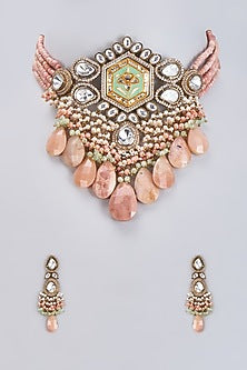 Two Tone Finish Agate & Natural Stone Meenakari Choker Necklace Set