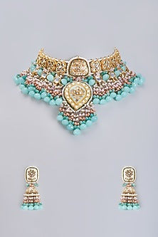 Gold Finish Agate & Natural Stone Meenakari Choker Necklace Set