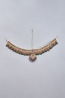 Gold Finish Agate & Natural Green Stone Meenakari Choker Necklace Set