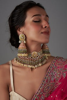 Gold Finish Agate & Natural Stone Meenakari Choker Necklace Set