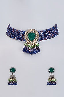 Black Rhodium Finish Agate & Kundan Polki Victorian Choker Necklace Set