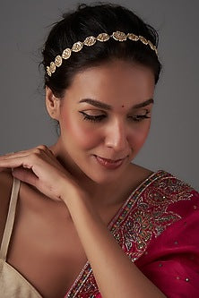 Gold Finish Kundan Polki & Pearl Sheeshpatti