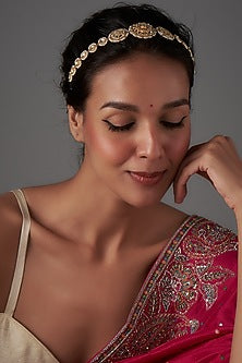 Gold Finish Kundan Polki & Pearl Sheeshpatti