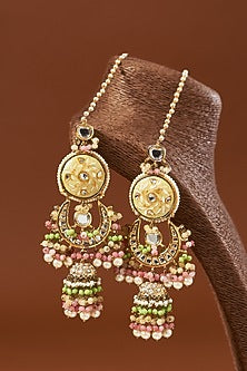 Gold Finish Kundan Polki Chandbali Earrings