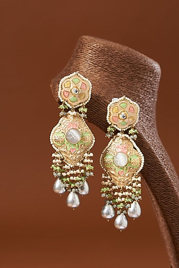 Gold Finish Pearls Dangler Earrings