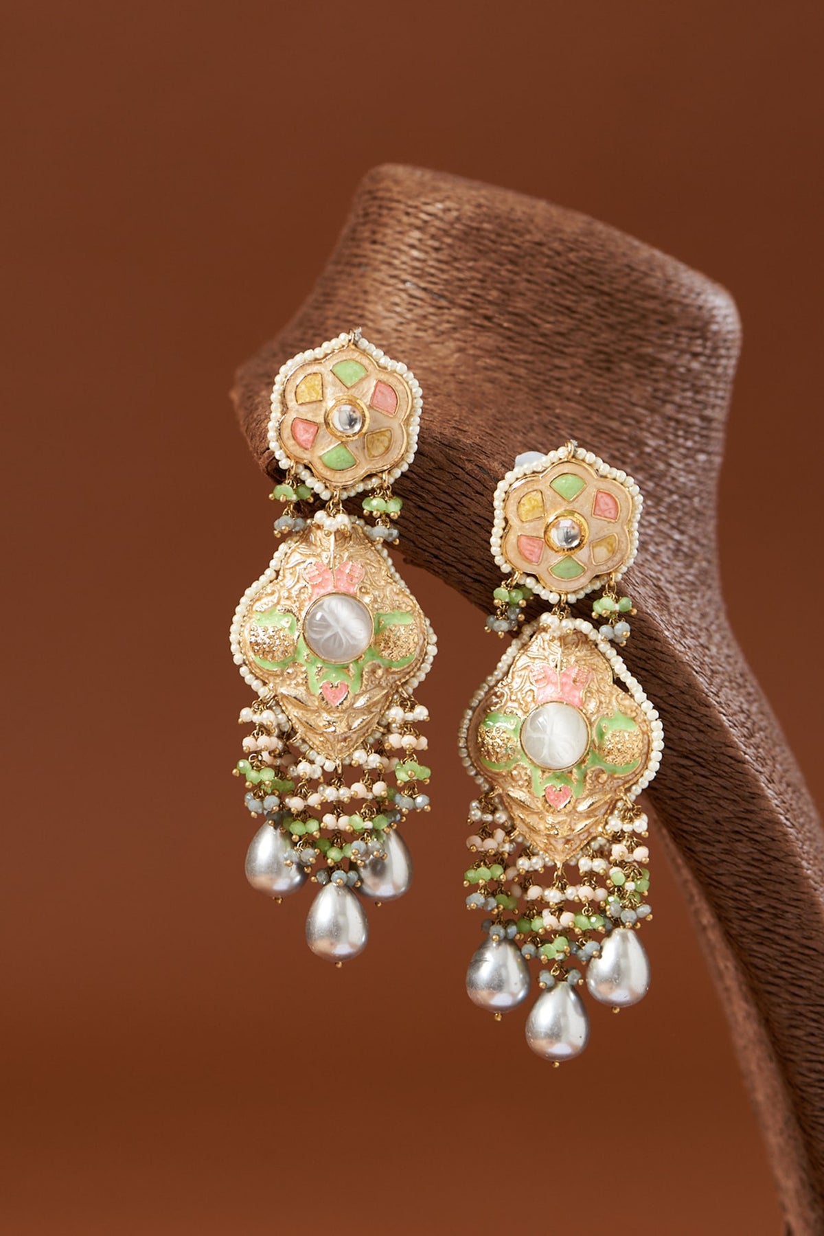 Gold Finish Pearls Dangler Earrings