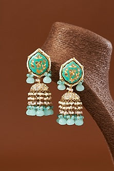 Gold Finish Dangler Earrings With Kundan Polki