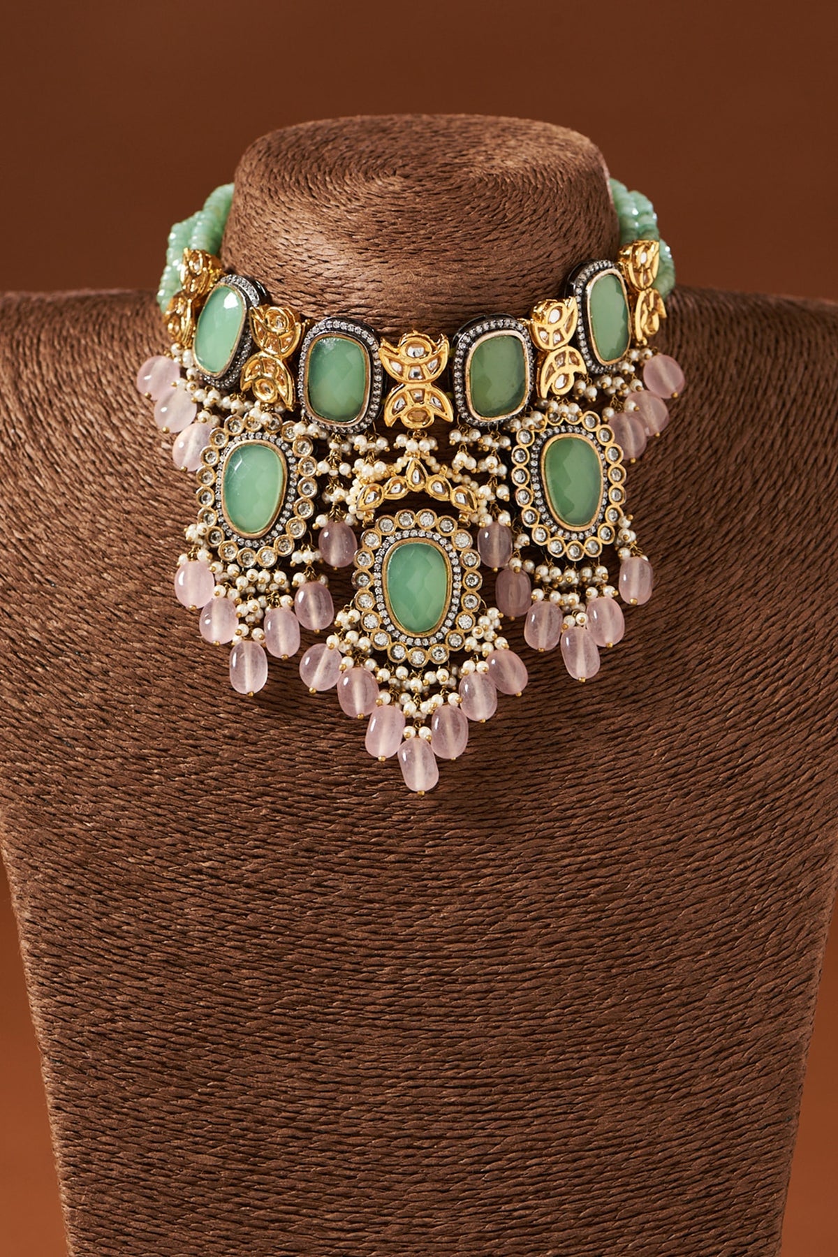 Gold Finish Handmade Pearls Choker Necklace