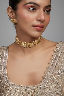 Gold Finish Kundan Polki Choker Necklace Set