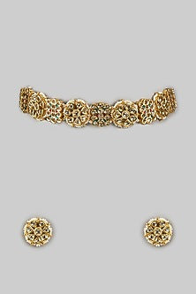 Gold Finish Kundan Polki Choker Necklace Set