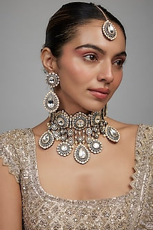 Two Tone Finish Kundan Polki Choker Necklace Set
