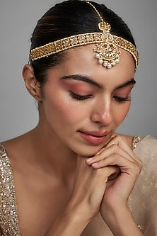 Gold Finish Kundan Polki Mathapatti