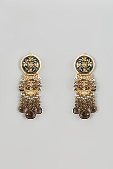 Gold Finish Black Onyx & Pearl Meenakari Dangler Earrings