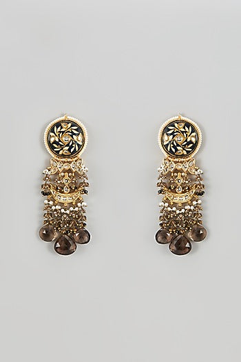 Gold Finish Black Onyx & Pearl Meenakari Dangler Earrings