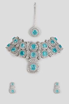 White Finish American Diamond & Synthetic Stone Necklace Set