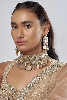 White Finish Kundan Polki Choker Necklace Set