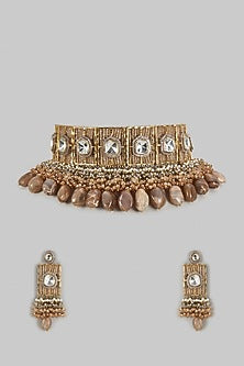 White Finish Kundan Polki Choker Necklace Set