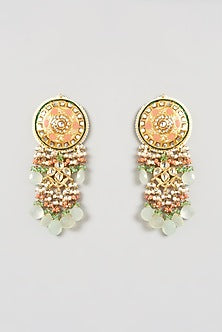 Gold Finish Kundan Polki & Natural Stone Meenakari Long Necklace Set